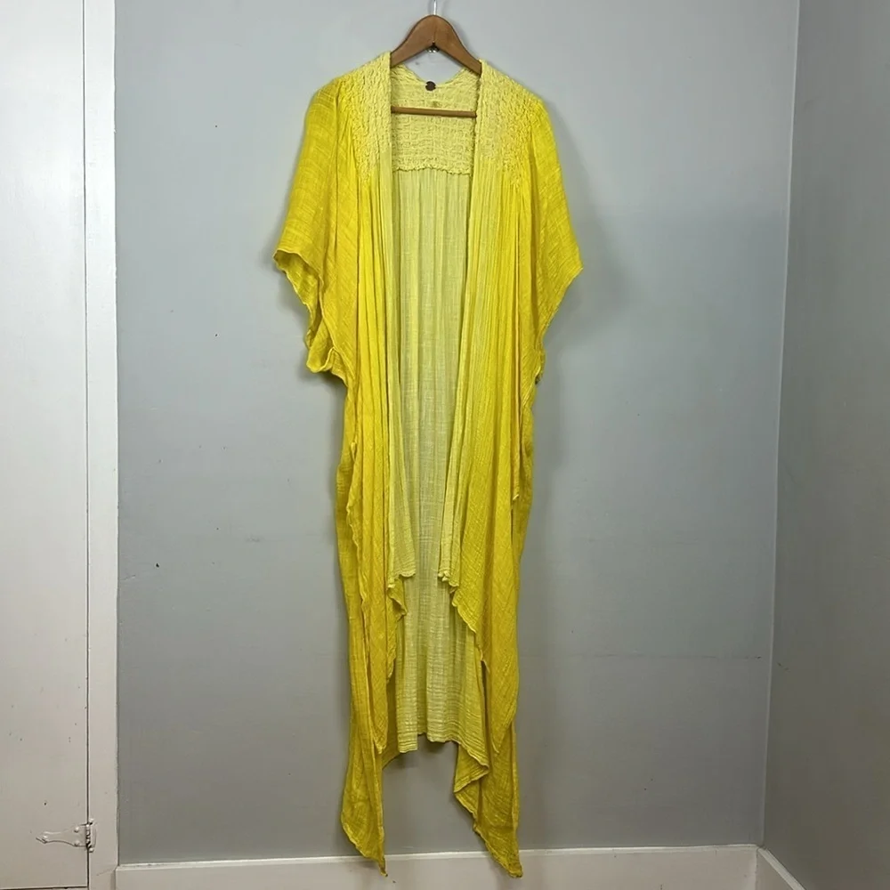 Free People One Free Angelica Dip Dye Kimono Yellow Sz XS